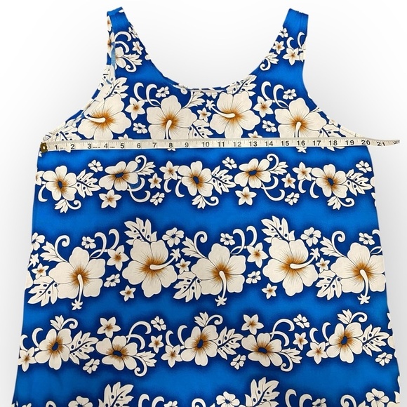 Blue Hawaiian Flower Print Beaded Swim Cover-Up Dress Womens Medium Beach Wear - Picture 3 of 7